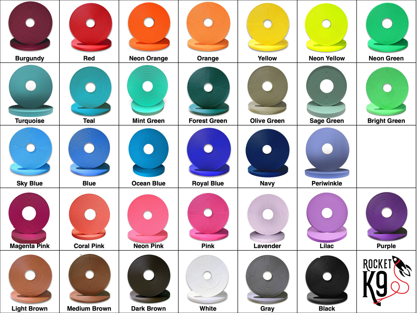 Biothane Color Sample Ring: 33 Colors of Waterproof Biothane with Reference Card