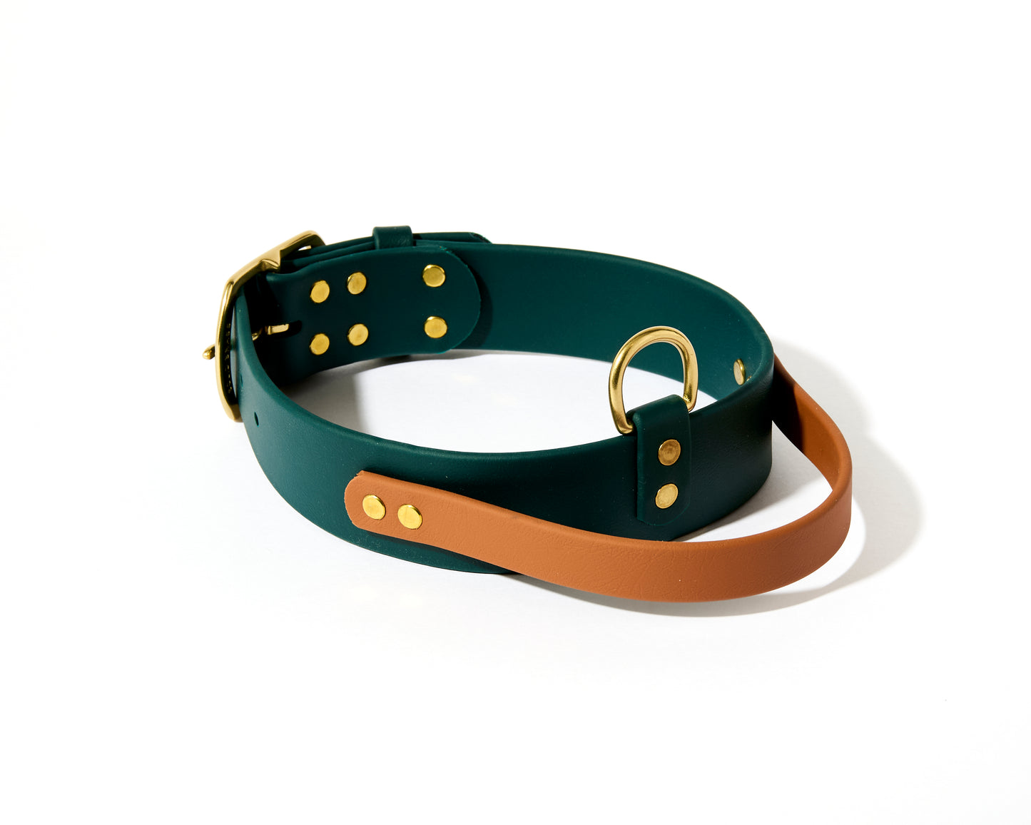 New! 2.0 Buckle Collar with Handle for Dock Jumping, Fast Cat, Agitation: 1-1/2" Waterproof Biothane with Custom Colors and Natural Brass Hardware
